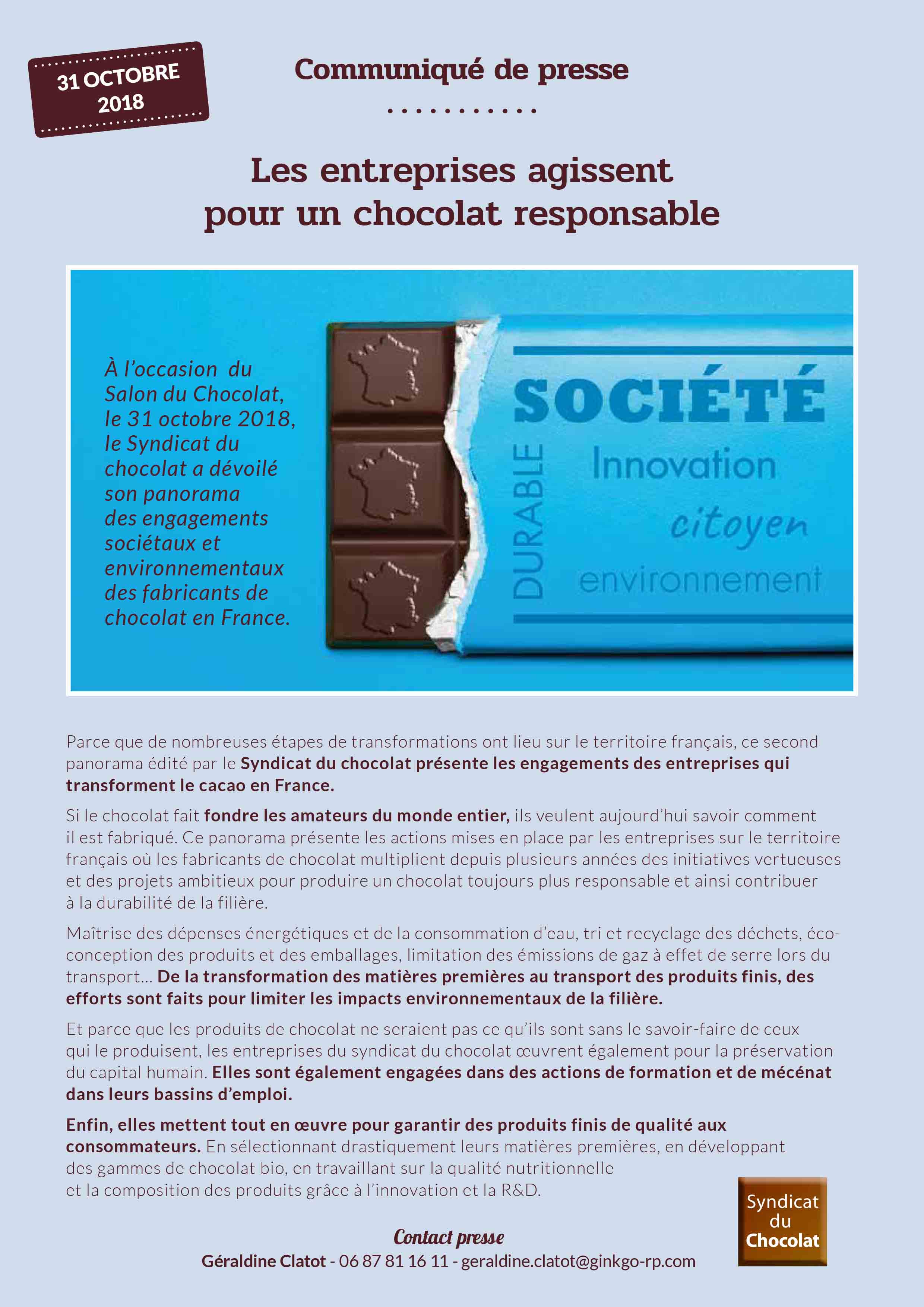 les entreprises agissent pour chocolat durable 2018